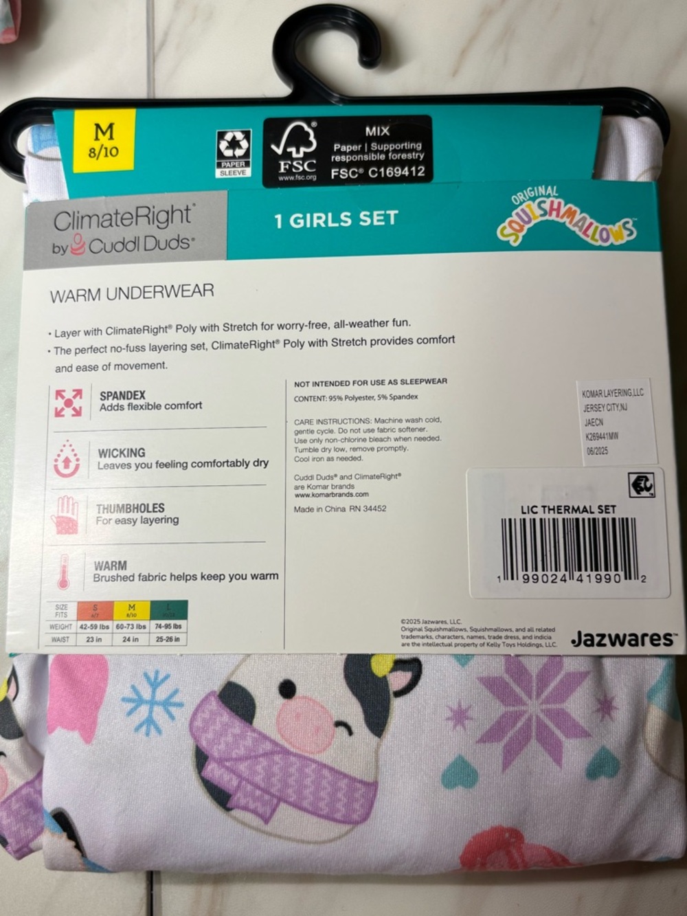 Cuddl Duds SQUISHMALLOWS 2 Piece Warm Baselayer Set Girls Size 8/10 - Picture 2 of 3